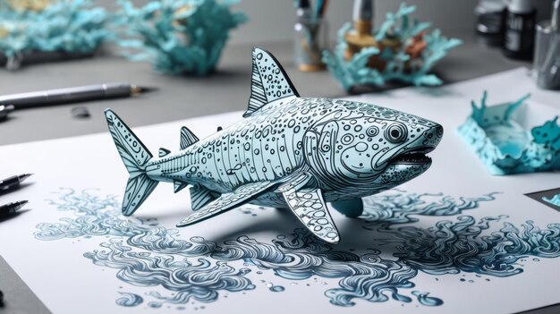 Photo sculpture en papier d'un requin sur une table