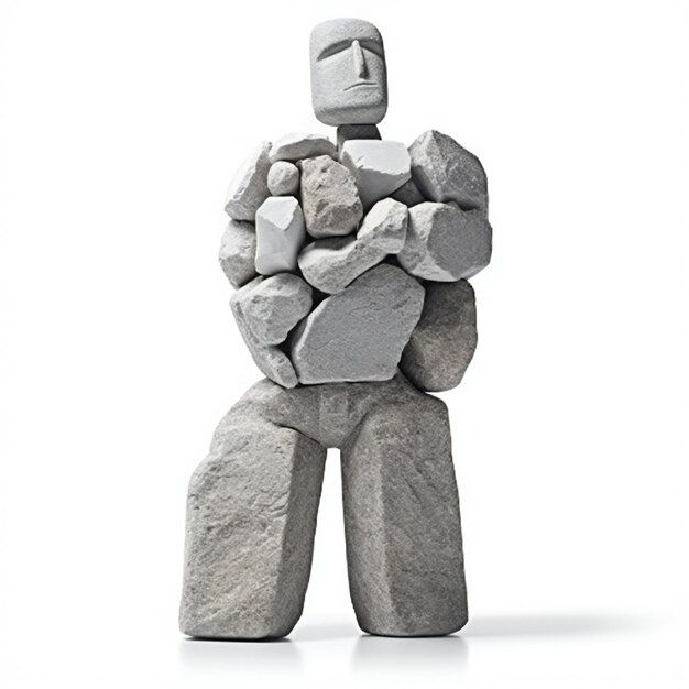 Sculpture en pierre d'un homme sur un fond blanc
