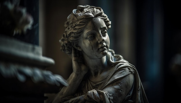 Sculpture en pierre tombale en marbre symbole de chagrin et de spiritualité générée par l'IA