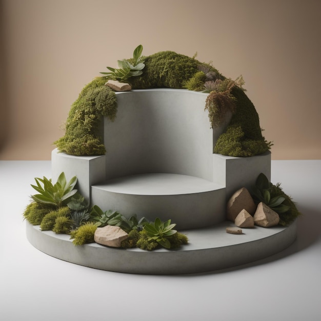 Photo une sculpture d'une plante avec des plantes et une petite maison au-dessus