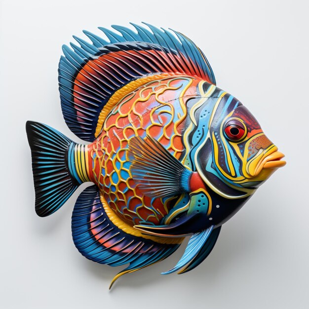 Photo sculpture de poissons de couleurs vives sur fond blanc avec fond blanc génératif ai