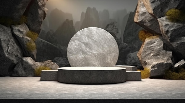 une sculpture d'un rocher avec un cercle au centre.