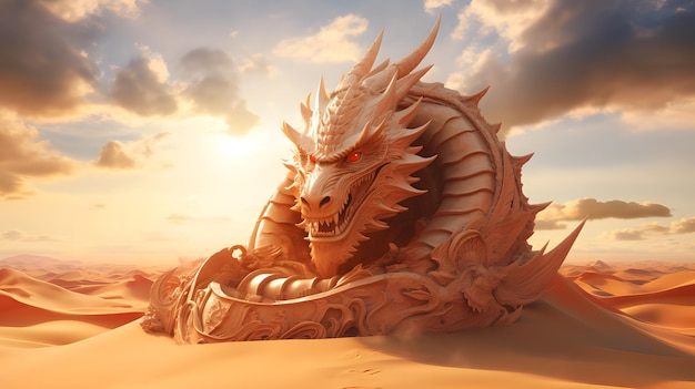 Sculpture de sable de dragon dans le désert AI générative