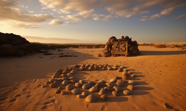 Une sculpture de sable avec le numéro 43 dessus