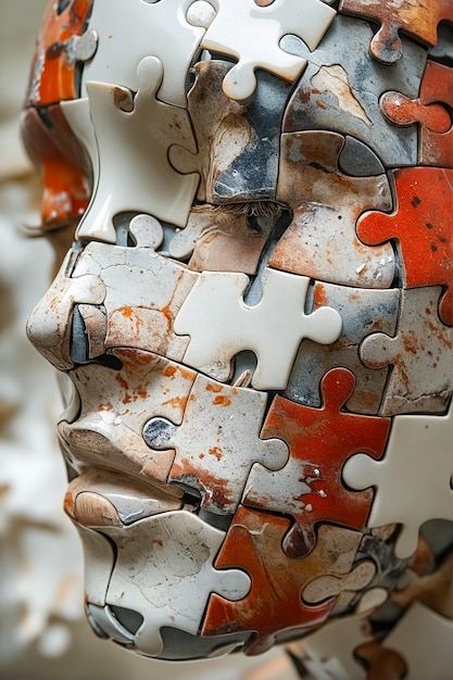 Photo une sculpture de la tête d'une femme faite de pièces de puzzle