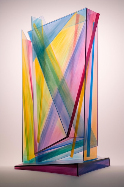 Une sculpture en verre avec une ligne colorée de différentes couleurs.