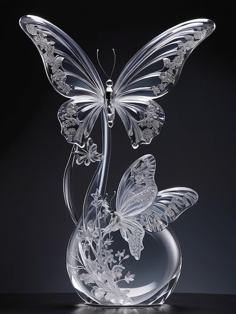 Une sculpture en verre de quartz de cristal à couper le souffle d'un délicat papillon