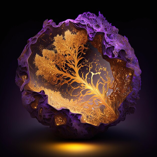 Photo une sculpture en verre violet et jaune d'un arbre avec le mot automne dessus