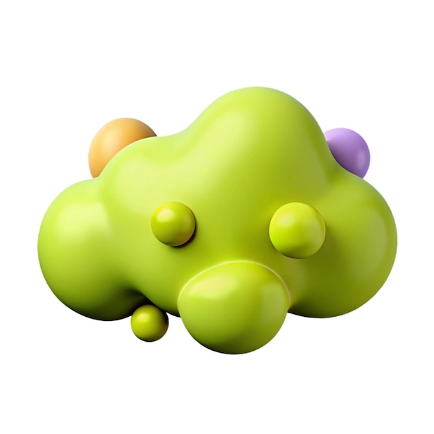 une sculpture verte et pourpre d'un objet de couleur verte et orange avec une boule pourpre dessus