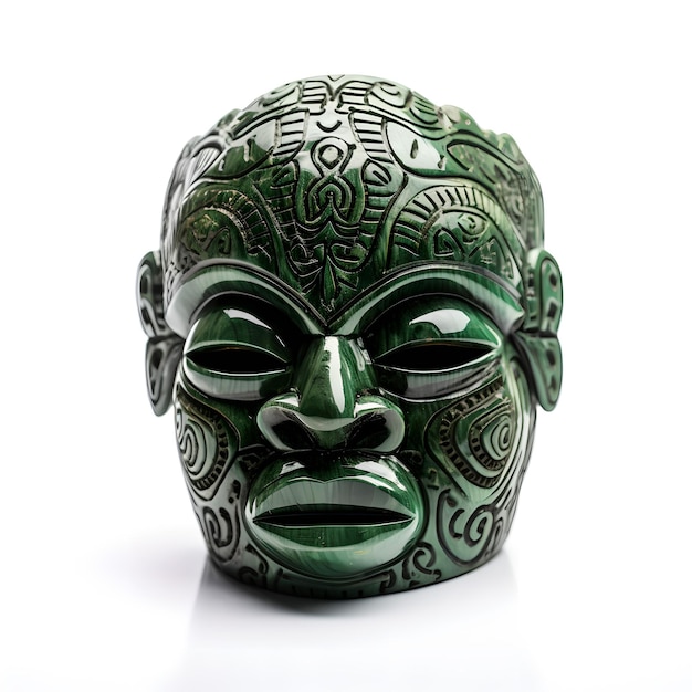 Photo une sculpture verte avec un visage et un dessin vert dessus.