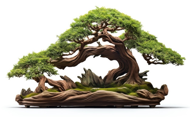 Sculptures en argile d'arbres de bonsaï Beauté tranquille sur une surface blanche ou claire Arrière-plan transparent PNG