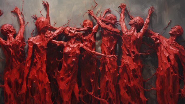 Photo sculptures éthériques les corps rouges foncés dans la peinture de miguel santos jonathan meisen