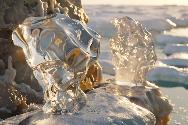 Des sculptures de glace captivantes brillant à la lumière du soleil