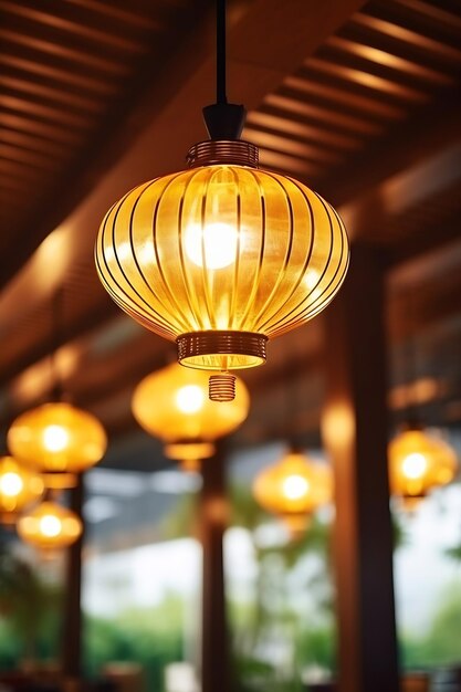 se concentrer sur la belle lumière de lanterne de couleur or de style moderne accrochée au plafond dans l'IA générative