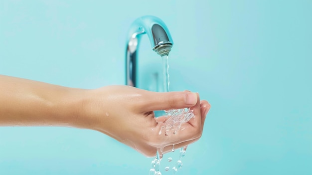 Se laver les mains avec du savon sur l'eau courante une main tenant l'eau qui coule d'un robinet