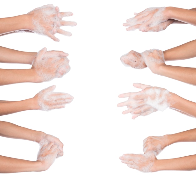 Se laver les mains, Journée mondiale du lavage des mains, solated sur fond blanc.