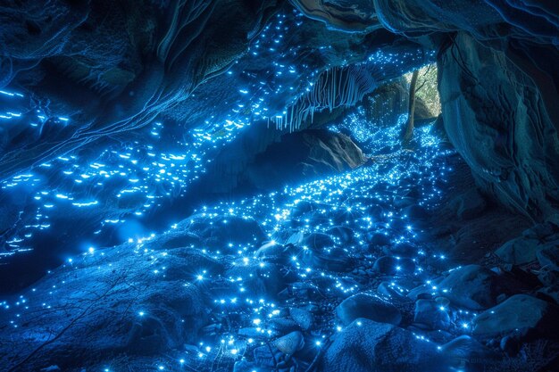 Photo se promener à travers des paysages caverneux éclairés par l'ai génératif