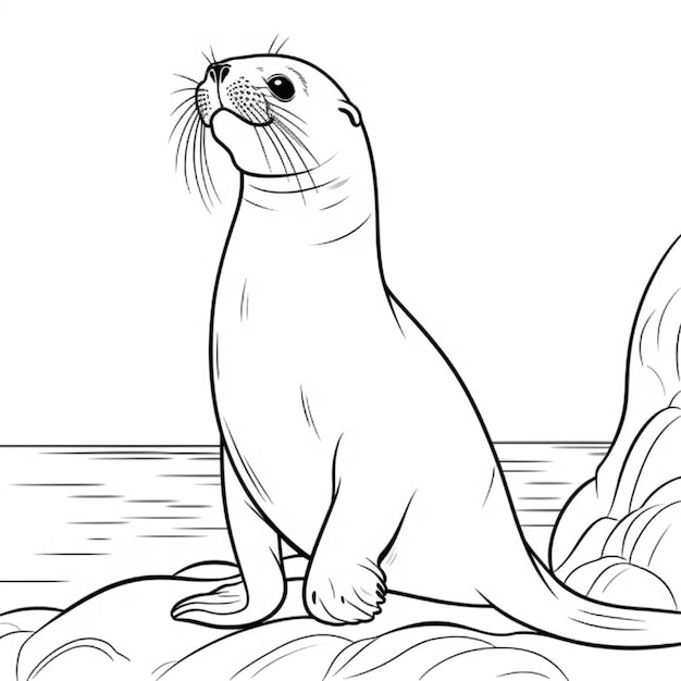 Photo a seal sitting on a rock in the water coloring pages generative ai