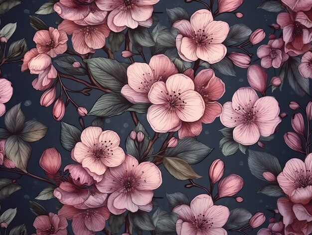 Photo seamles pattern pink flowers background for textile and paper warp