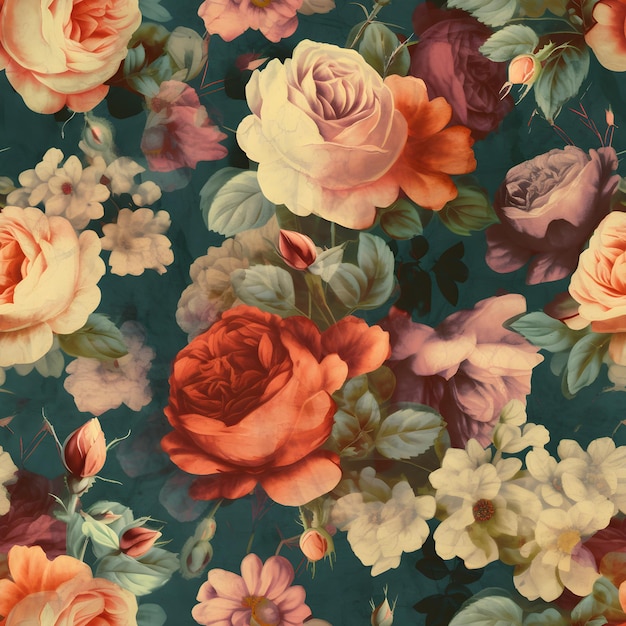 Seamless belles roses vintage modèle ai illustration générative