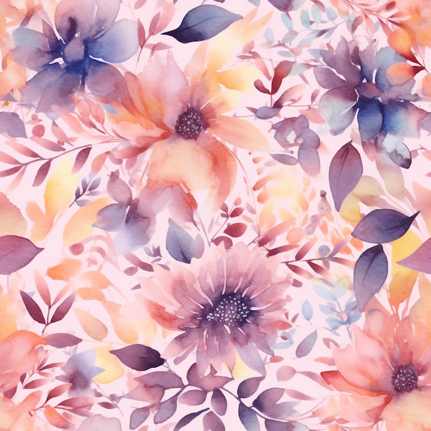 Seamless Pattern aquarelle élégante de belles fleurs