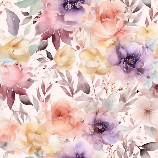 Seamless Pattern aquarelle élégante de belles fleurs