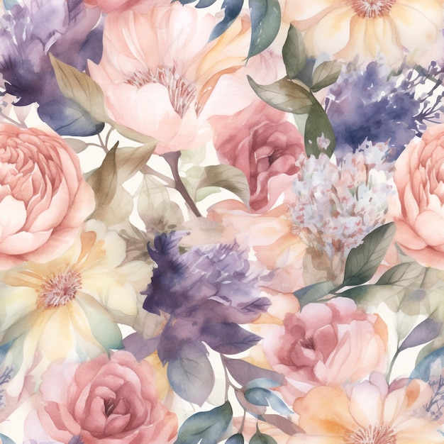 Seamless Pattern aquarelle élégante de belles fleurs