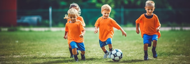 Séance d'entraînement de football pour enfants Les enfants courent et frappent des ballons de football