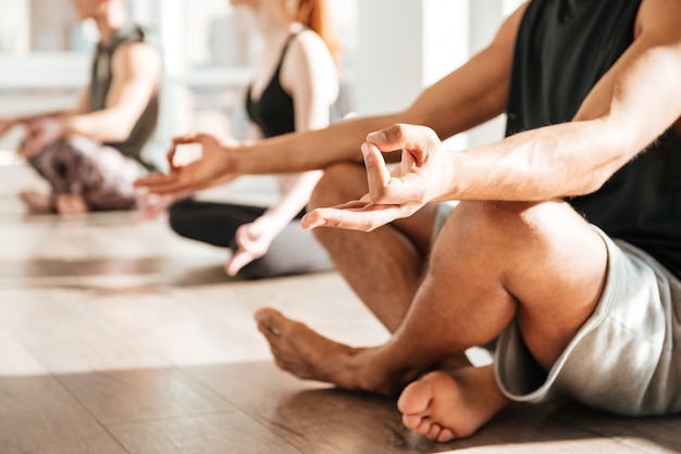 Séance, méditer, lotus, pose, groupe