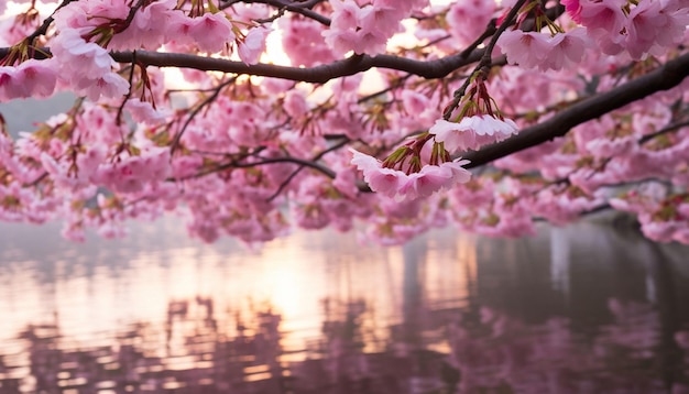 Une séance photo à l'aube capturant des cerisiers en fleurs dans un jardin japonais serein