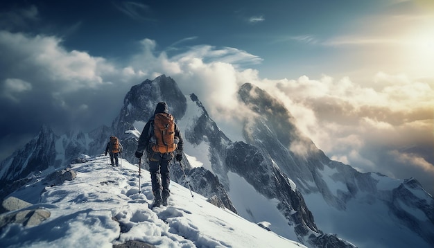 Une séance photo d'aventure professionnelle d'alpinisme