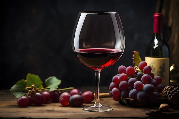 Une séance photo conceptuelle d'un verre de vin rouge