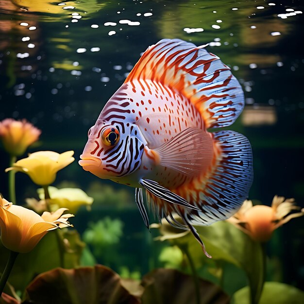 Photo une séance photo créative de fleurs de poissons et de plantes aquatiques une séance photo de beauté aquatique en eau propre grande 4096px