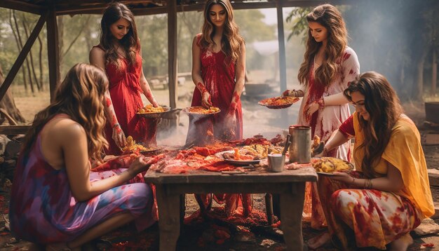 une séance photo dans un cadre rural capturant les façons traditionnelles de célébrer Holi dans le pays