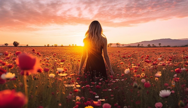 Une séance photo du lever du soleil dans un champ de fleurs