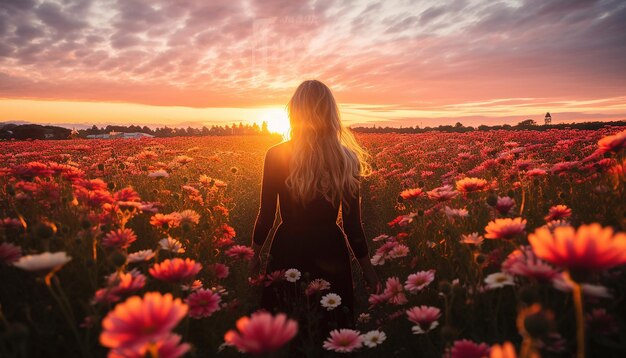 Photo une séance photo du lever du soleil dans un champ de fleurs