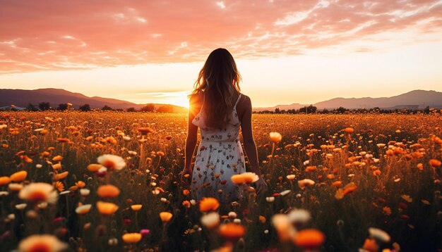 Une séance photo du lever du soleil dans un champ de fleurs