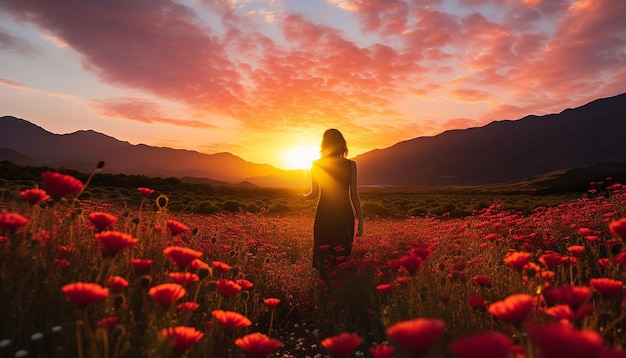 Photo une séance photo du lever du soleil dans un champ de fleurs
