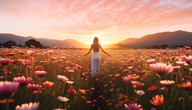 Une séance photo du lever du soleil dans un champ de fleurs