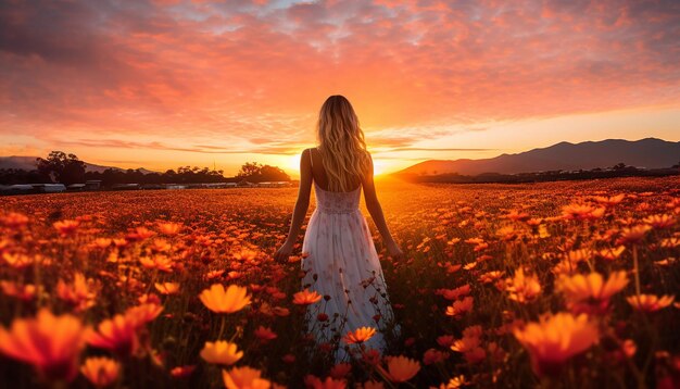 Photo une séance photo du lever du soleil dans un champ de fleurs