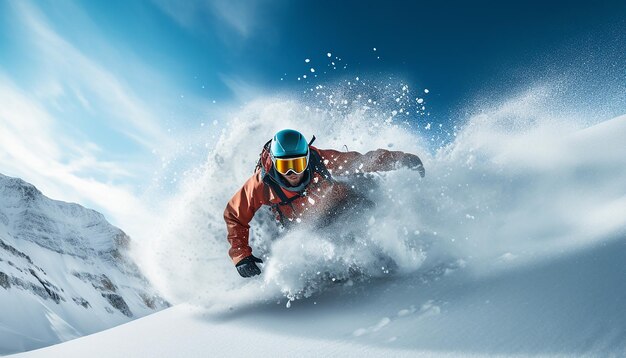 séance photo dynamique de ski de snowboard sur la neige