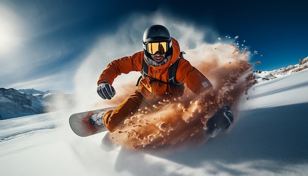 séance photo dynamique de ski de snowboard sur la neige