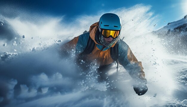 séance photo dynamique de ski de snowboard sur la neige