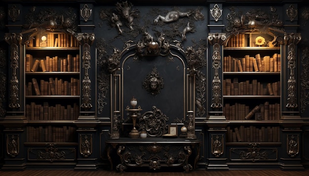 Une séance photo éditoriale de bibliothèque baroque