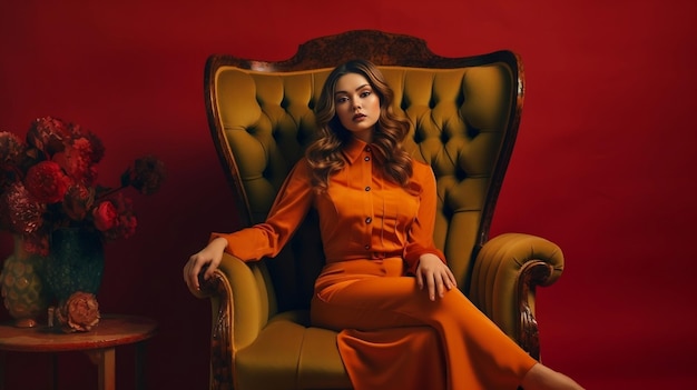 Séance photo de femmes dans des couleurs vives sur fond solide pour l'en-tête ou la couverture des images de mode