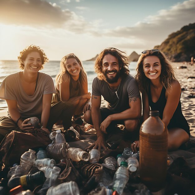 Séance photo d'un groupe de voyageurs s'engageant dans un concept de design créatif de voyage durable 0646