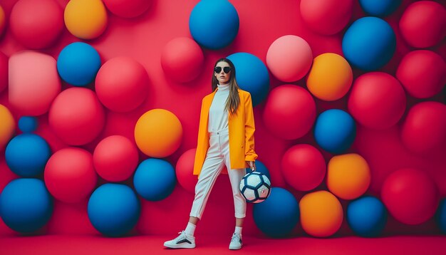 Une séance photo minimale sur le thème du football avec un concept sportif créatif Une photographie conceptuelle de football élégante