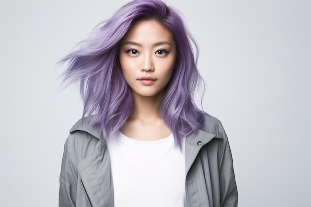 Une séance photo de portrait de beauté coréenne asiatique de haute mode avec des cheveux de couleur