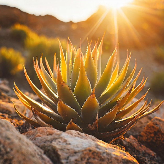 une séance photo rapprochée de plantes succulentes poussant sur les rochers du désert