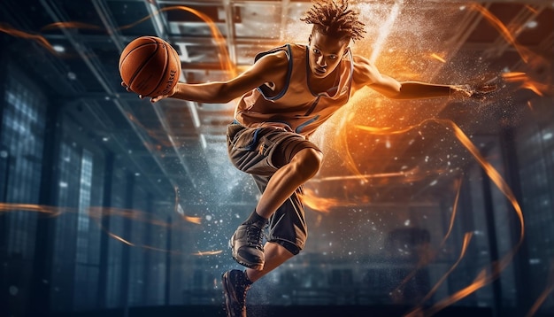 Une séance photo réaliste du jeu de basket-ball